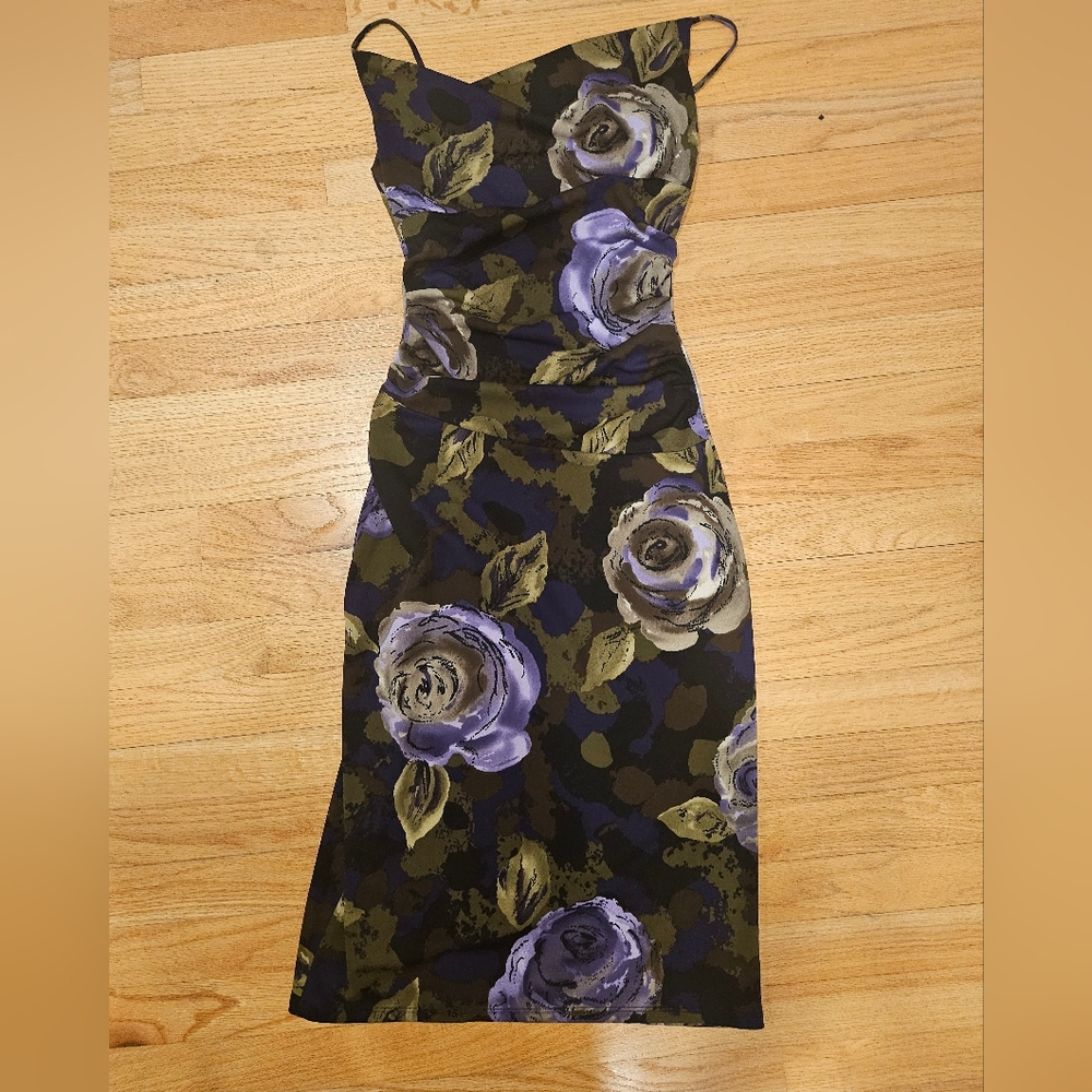 Ruby Floral Puple Olive Green Print Women's Dress Small